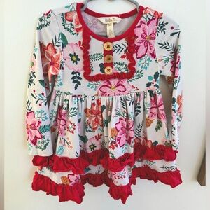 Matilda Jane long sleeve ruffle dress, poinsettia flowers